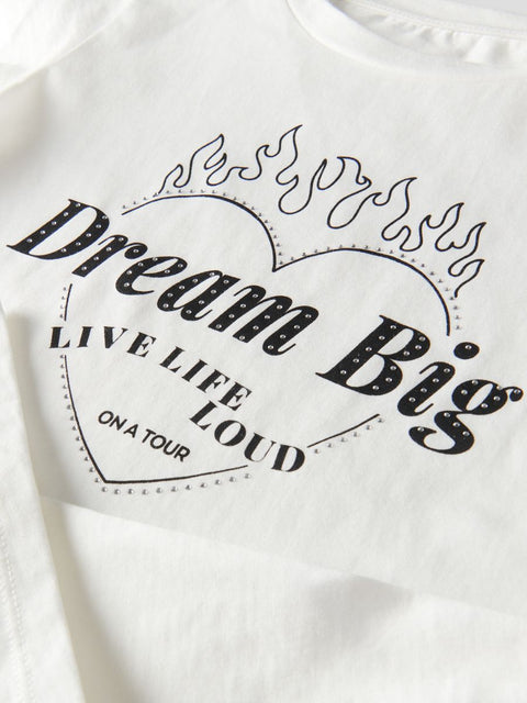 Reserved Girl's White Printed Rhinestone Short sleeve Crew Neck T-Shirt |Reserved In Lebanon