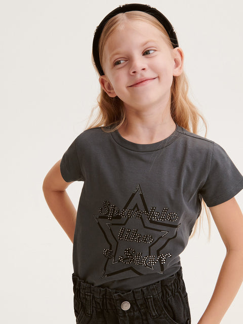 Reserved Girl's Dark Grey T-Shirt With Print | Reserved In Lebanon