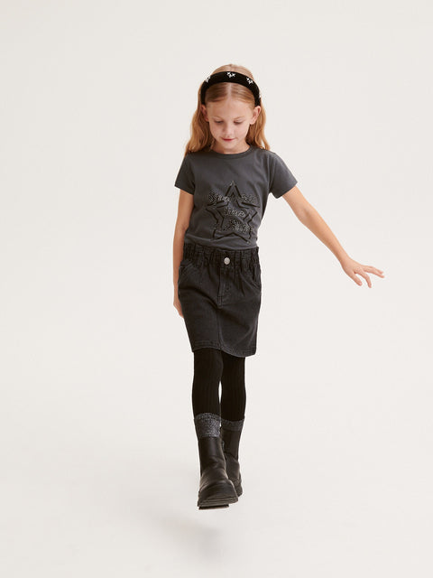Reserved Girl's Dark Grey T-Shirt With Print | Reserved In Lebanon
