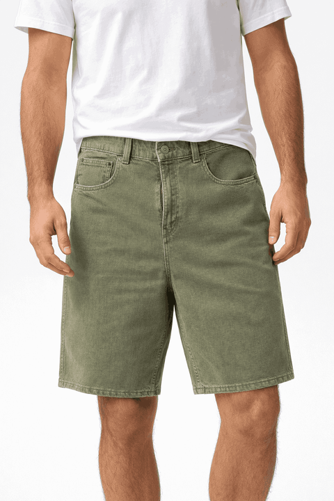 Celio Men's Khaki Green Denim Short| Celio In Lebanon