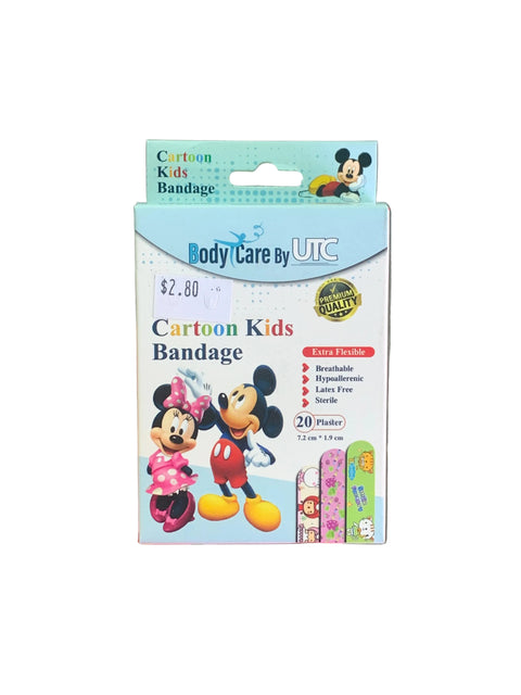 Cartoon Kids Bandage package held by a hand on a gray surface