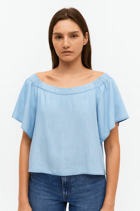 Mango Women's Blue Off-Shoulder Denim Top| Mango in Lebanon