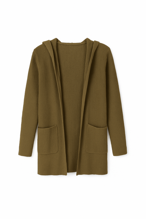 Rebel Women's Dark Olive Long Hooded Cardigan With 2 Pockets | Rebel In Lebanon