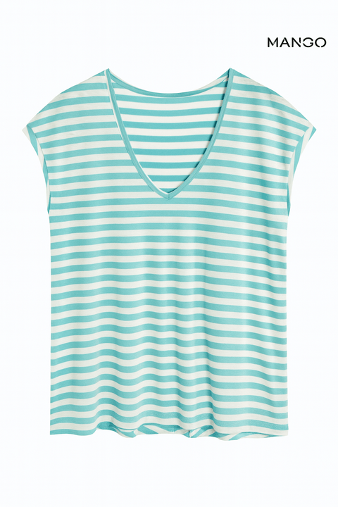Mango Women's Blue/White Short-Sleeve T-Shirt| Mango in Lebanon