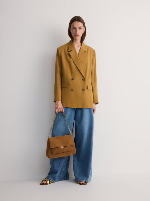 Reserved Women's Tan Oversized Double-Breasted Lyocell Blazer | Reserved In Lebanon