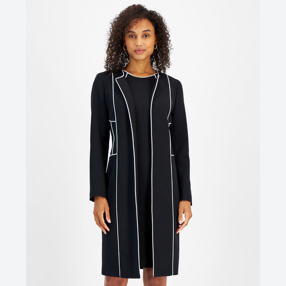 Kasper Women's Black Stretch Crepe Corded Tropper Petite Coat