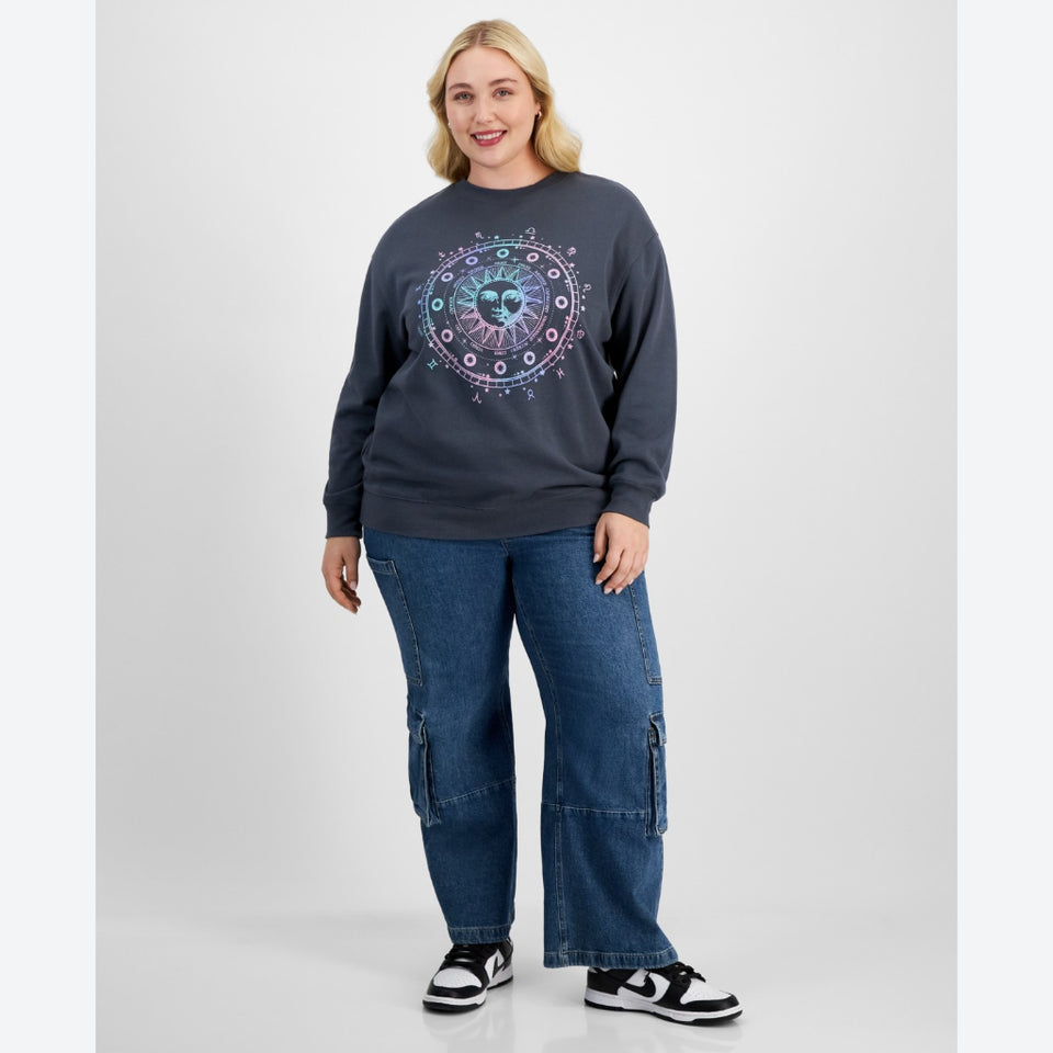 Rebellious One Women's Dark Grey Plus Size Celestial Dropped-Shoulder Sweatshirt