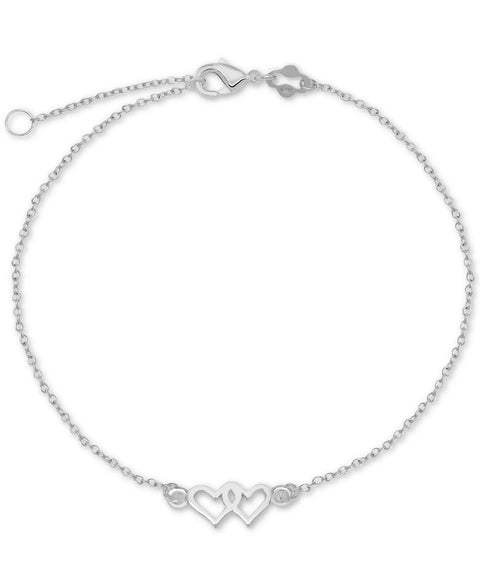 Giani Bernini Women's Silver Double-Heart Chain Ankle Bracelet in Sterling | Giani Bernini in Lebanon