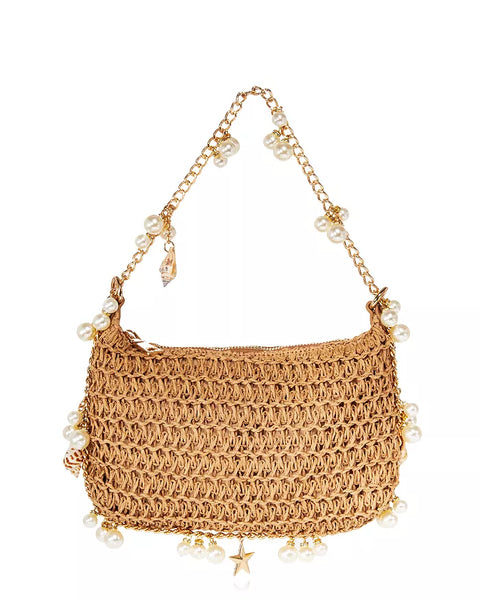 AQUA Women's Dark Beige Seashell Raffia Shoulder Bag | AQUA In Lebanon