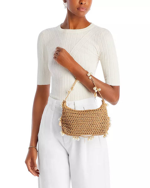AQUA Women's Dark Beige Seashell Raffia Shoulder Bag | AQUA In Lebanon