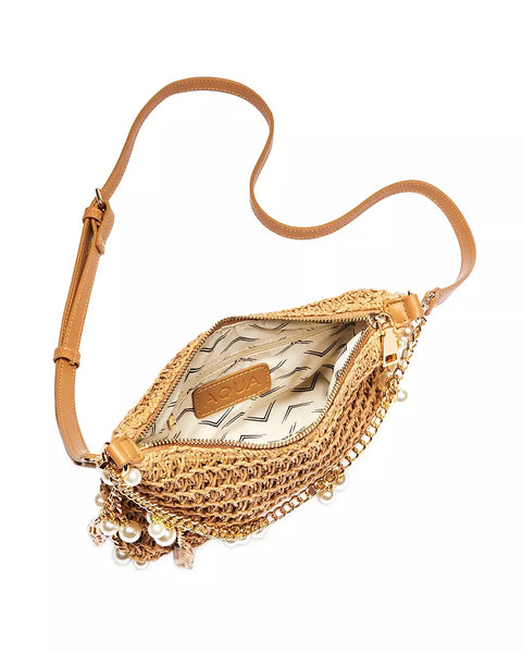 AQUA Women's Dark Beige Seashell Raffia Shoulder Bag | AQUA In Lebanon