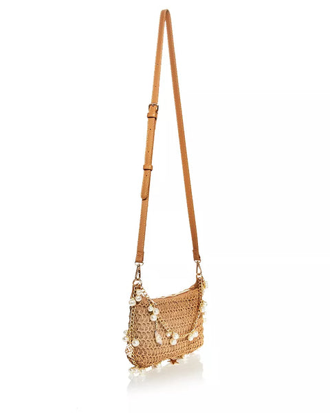 AQUA Women's Dark Beige Seashell Raffia Shoulder Bag | AQUA In Lebanon