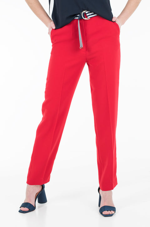 Tommy Hilfiger Women's Red Crepe Belted Tapered Ankle Pant | Tommy Hilfiger In Lebanon