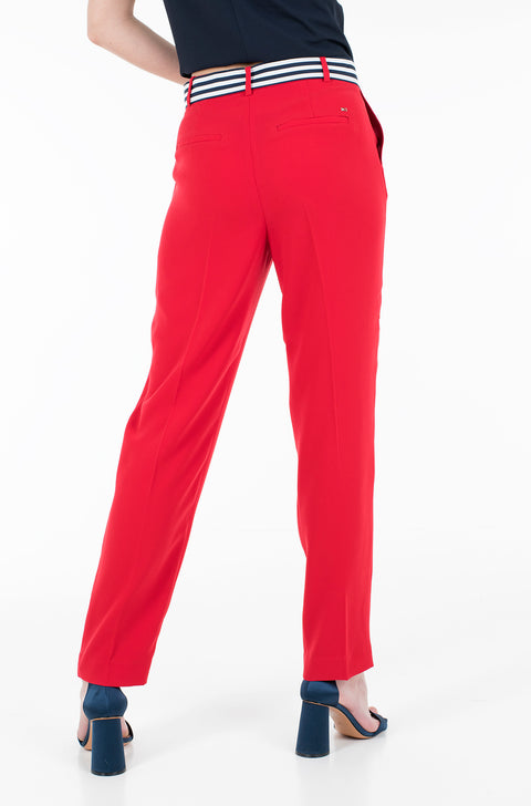 Tommy Hilfiger Women's Red Crepe Belted Tapered Ankle Pant | Tommy Hilfiger In Lebanon