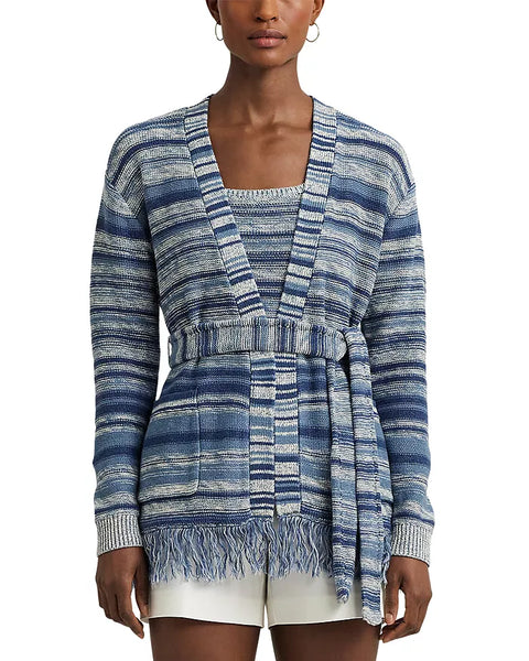 Lauren Ralph Lauren Women's Blue Striped Belted Linen and Cotton Cardigan | Lauren Ralph Lauren In Lebanon