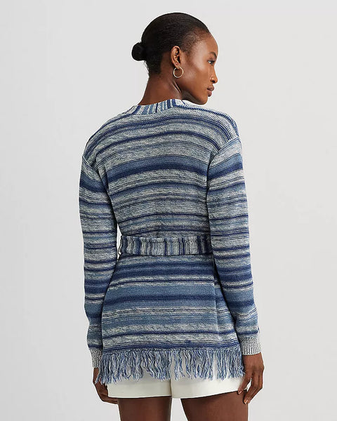 Lauren Ralph Lauren Women's Blue Striped Belted Linen and Cotton Cardigan | Lauren Ralph Lauren In Lebanon