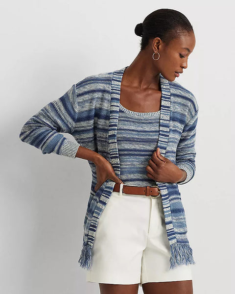 Lauren Ralph Lauren Women's Blue Striped Belted Linen and Cotton Cardigan | Lauren Ralph Lauren In Lebanon