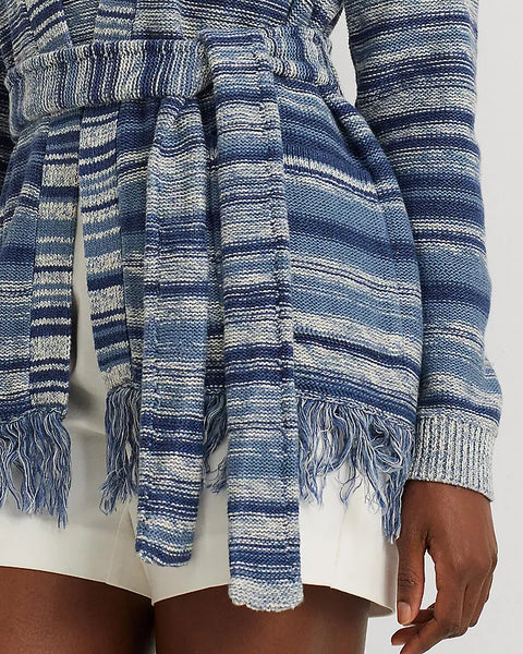 Lauren Ralph Lauren Women's Blue Striped Belted Linen and Cotton Cardigan | Lauren Ralph Lauren In Lebanon