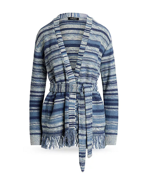 Lauren Ralph Lauren Women's Blue Striped Belted Linen and Cotton Cardigan | Lauren Ralph Lauren In Lebanon
