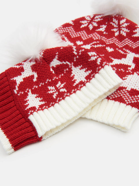 Red and white patterned gloves on a light background