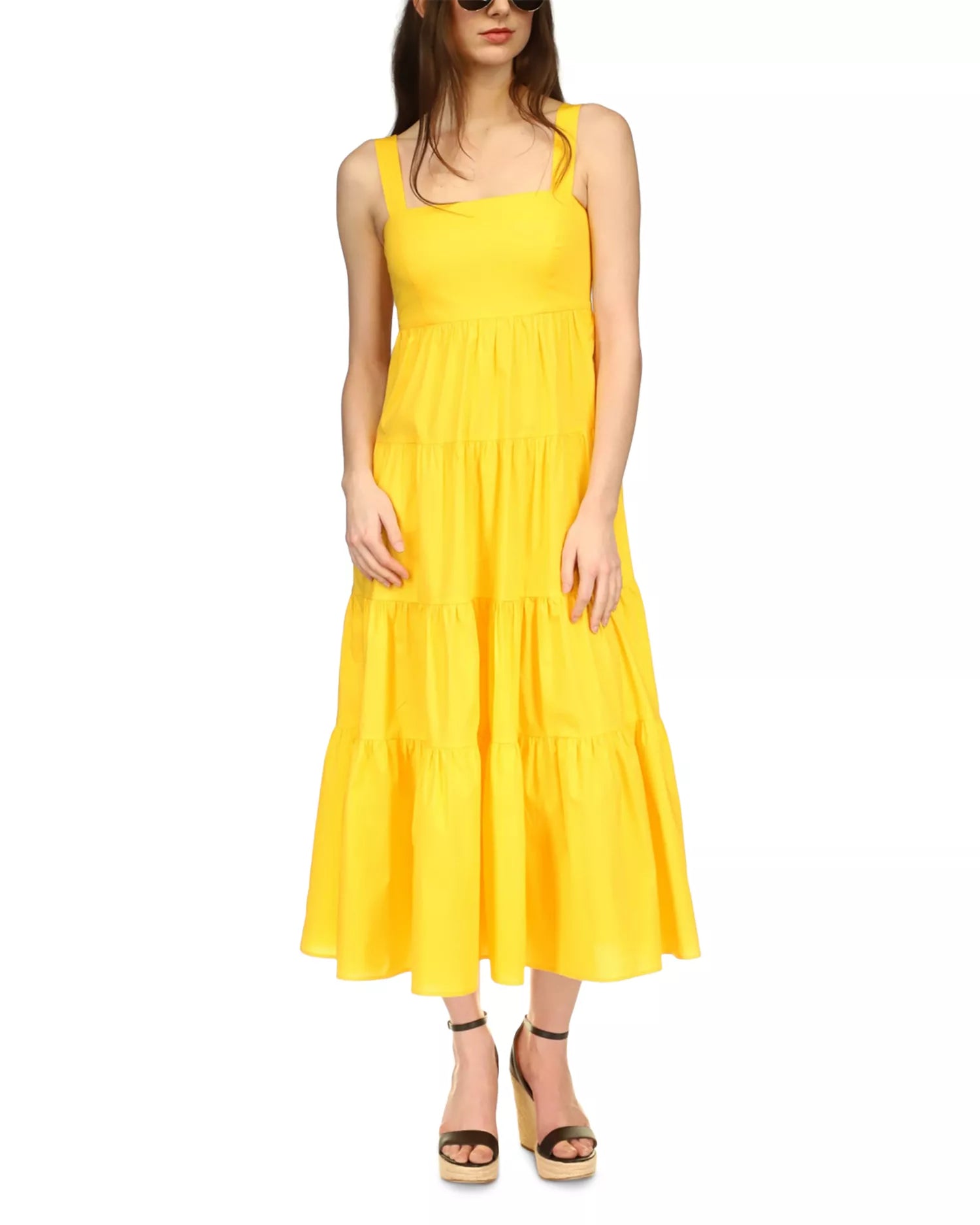 Michael Kors Women's Yellow Poplin Tiered Midi Dress | Michael Kors In Lebanon