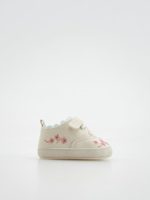 Reserved Baby Girl's Beige Embroidery Detailing Cotton Rich Flat Shoes | Reserved In Lebanon