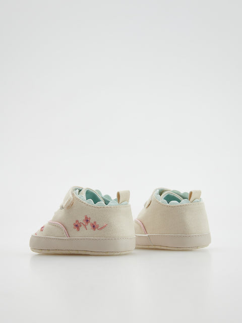Reserved Baby Girl's Beige Embroidery Detailing Cotton Rich Flat Shoes | Reserved In Lebanon