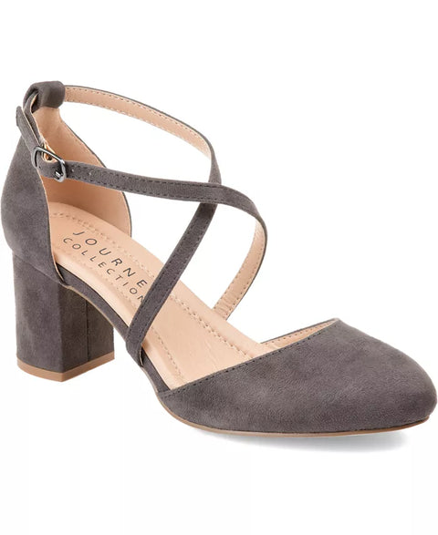 Journee Collection Women's Dark Gray Foster Crisscross Block Heel Sandals | Journee Collection In Lebanon