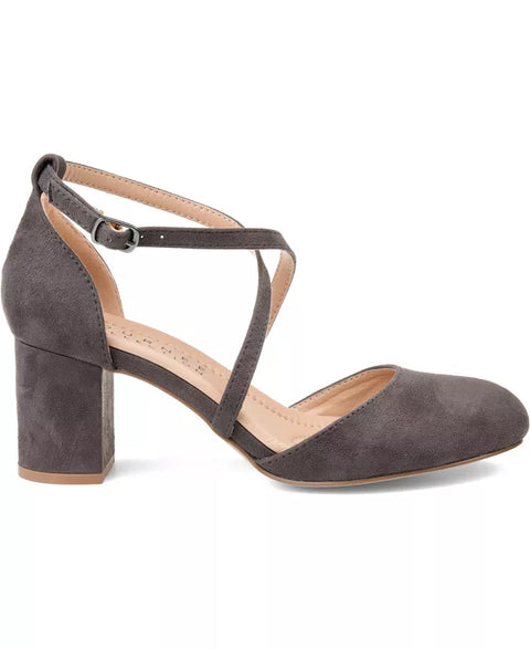 Journee Collection Women's Dark Gray Foster Crisscross Block Heel Sandals | Journee Collection In Lebanon