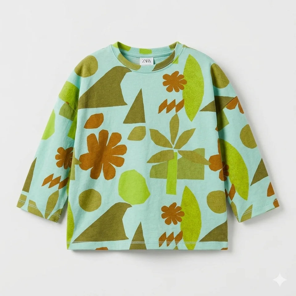 Zara Baby Boy's Aqua All Over Printed Crewneck Blouse | Zara In Lebanon