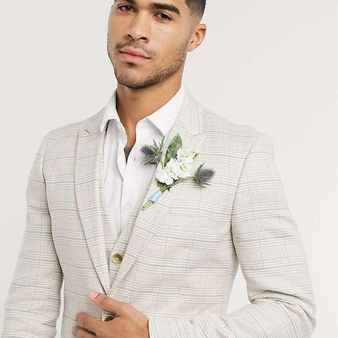 Asos Design Men's Beige Skinny Linen Suit Blazer ANF2863