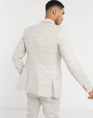 Asos Design Men's Beige Skinny Linen Suit Blazer ANF2863