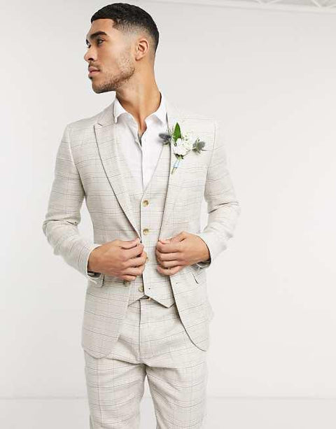 Asos Design Men's Beige Skinny Linen Suit Blazer ANF2863