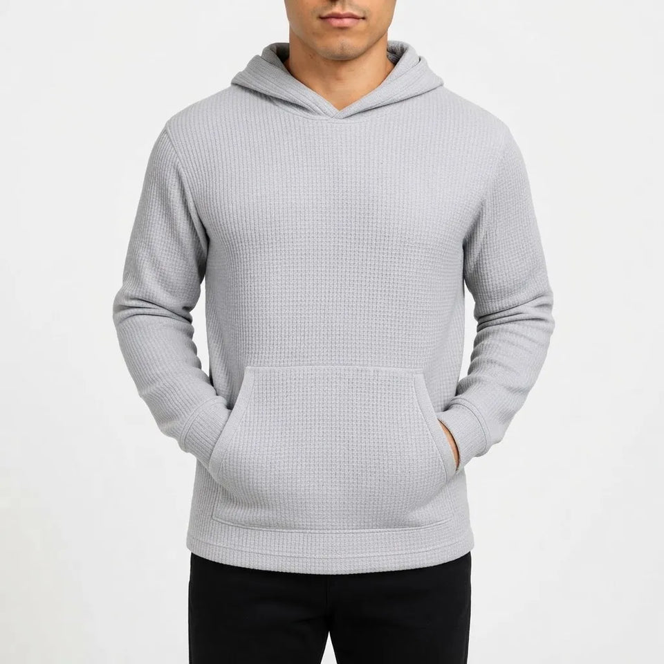 Blue Ice Men's Light Gray Waffle-Knit Pullover Hoodie