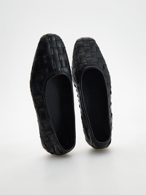 Reserved Women's Black Leather Ballet Flats | Reserved In Lebanon