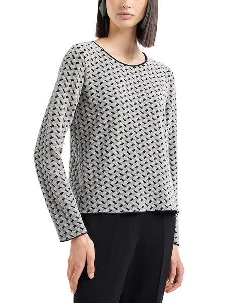 Emporio Armani Women's Gray/Black Velvet Jersey Blouse With Geometric Motif | Emporio Armani In Lebanon