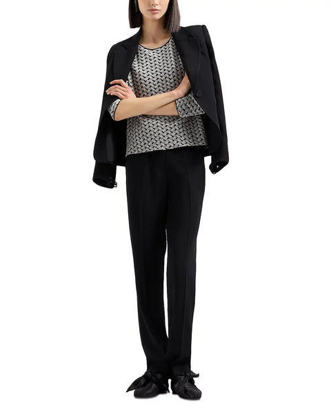 Emporio Armani Women's Gray/Black Velvet Jersey Blouse With Geometric Motif | Emporio Armani In Lebanon