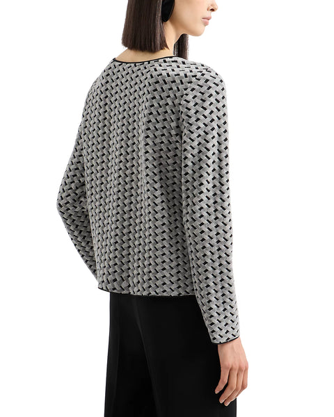 Emporio Armani Women's Gray/Black Velvet Jersey Blouse With Geometric Motif | Emporio Armani In Lebanon