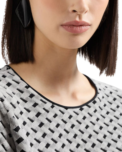 Emporio Armani Women's Gray/Black Velvet Jersey Blouse With Geometric Motif | Emporio Armani In Lebanon