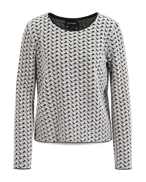 Emporio Armani Women's Gray/Black Velvet Jersey Blouse With Geometric Motif | Emporio Armani In Lebanon