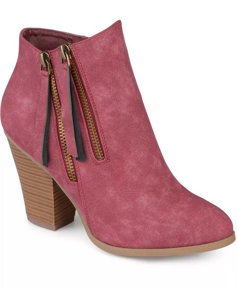 Journee Collection Women's Burgundy Double Zipper Heeled Ankle Boots | Journee Collection in Lebanon