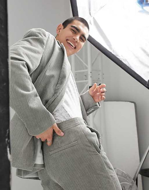 Collusion Men's Grey Cord Blazer ANF3425