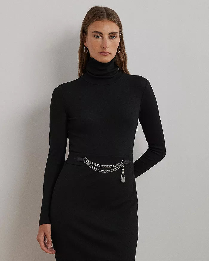 Lauren Ralph Lauren Women's Black Rib Knit Turtleneck Dress | Lauren Ralph Lauren In Lebanon