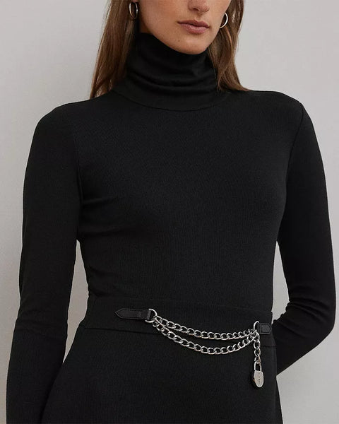 Lauren Ralph Lauren Women's Black Rib Knit Turtleneck Dress | Lauren Ralph Lauren In Lebanon