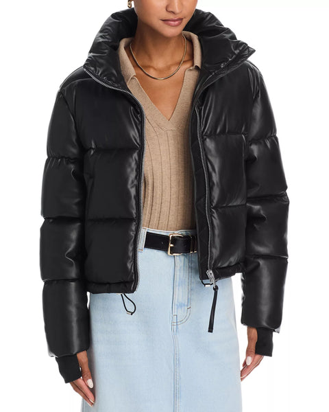 Aqua Women's Black Leather Puffer Jacket |Aqua in Lebanon