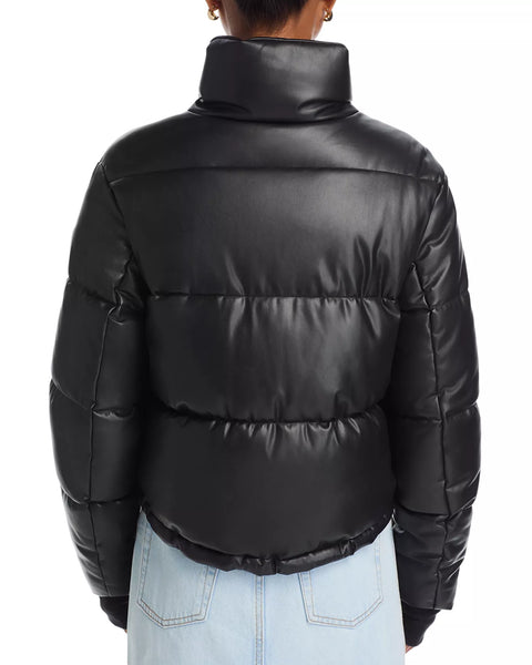 Aqua Women's Black Leather Puffer Jacket |Aqua in Lebanon
