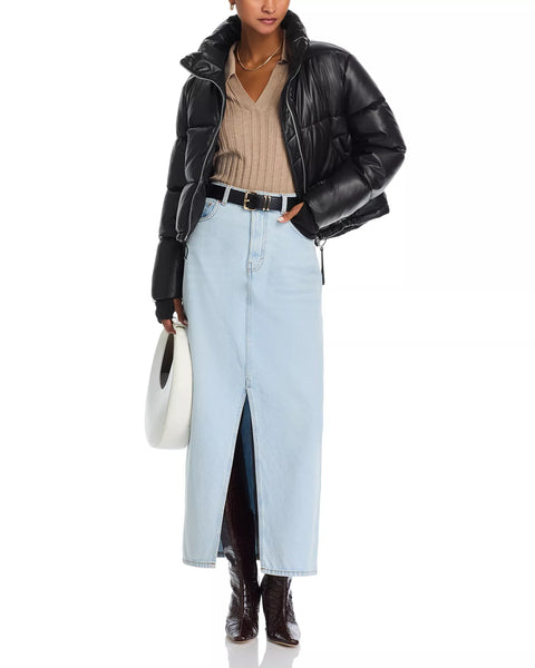 Aqua Women's Black Leather Puffer Jacket |Aqua in Lebanon