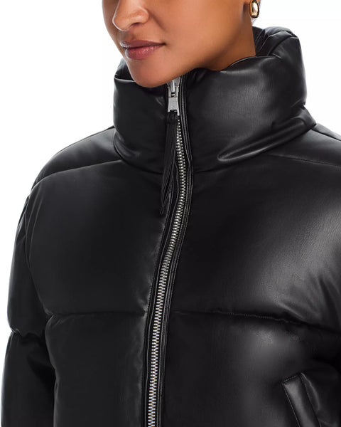 Aqua Women's Black Leather Puffer Jacket |Aqua in Lebanon