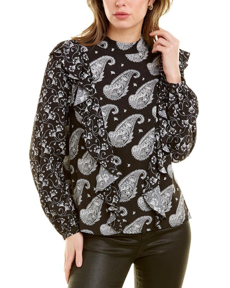 Ted Baker Women's Black High Neck Blouse With Waterfall Frill | Ted Baker In Lebanon