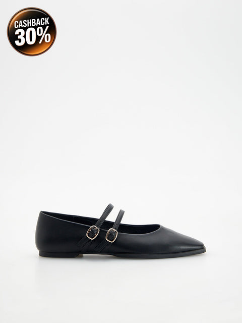 Reserved Women's Black Leather Ballet Flats With Square Toe | Reserved In Lebanon